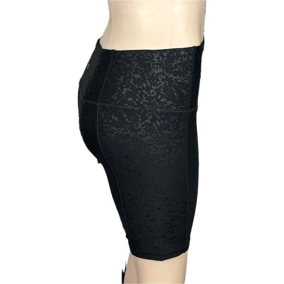 Marika L Black Emboss High Waistband Side Zip Cell Pocket Dry Wik Bike Shorts - Picture 3 of 6